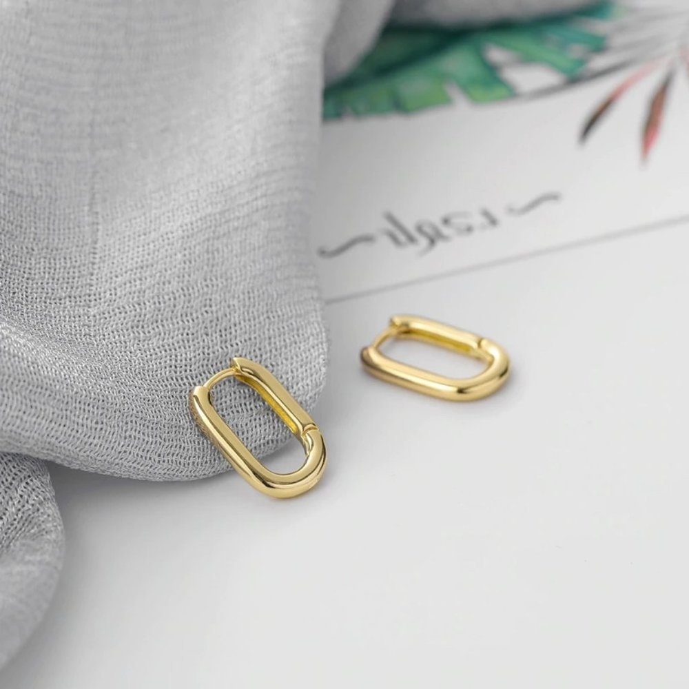 *NEW Gold/Sterling Silver Oval Hoop Earrings - Picture 5 of 7
